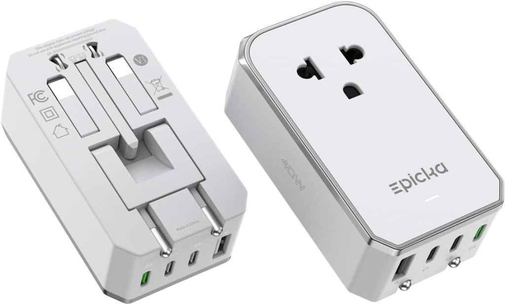 EPICKA Air 40W Universal Travel Adapter PD&QC with 1AC/3USB-C/1USB-A