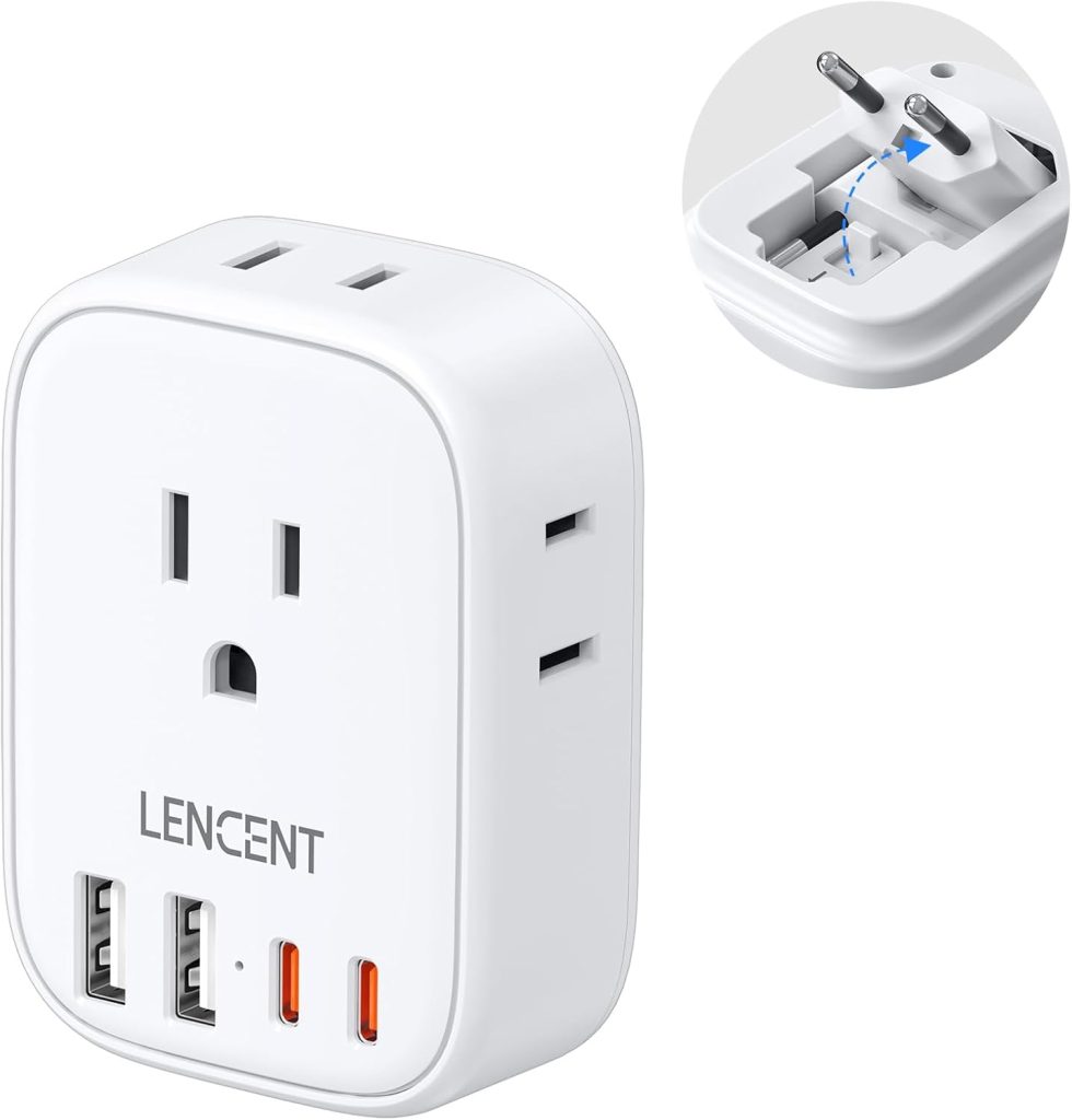 LENCENT European Travel Plug Adapter US to Europe Type-C Foldable Plug
