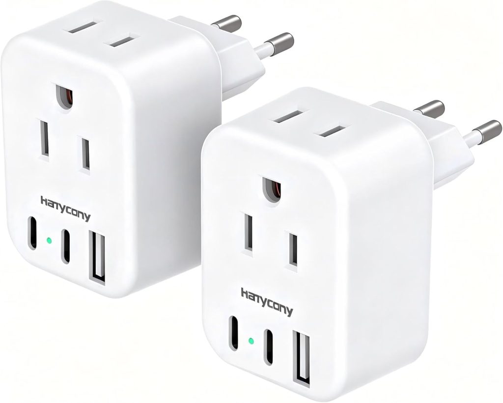 European Plug Adapter, US to Europe Power Adapter Travel Essentials, 2 Pack