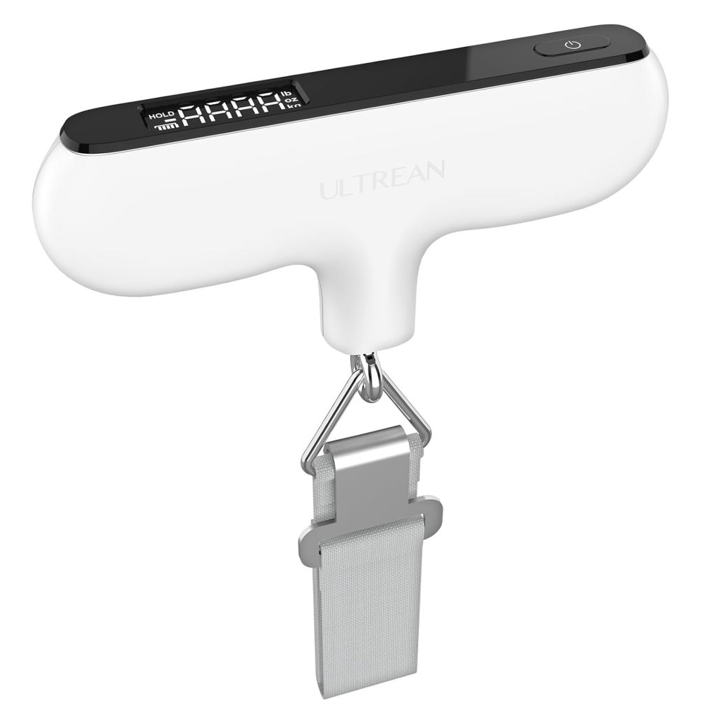 Ultrean Luggage Scale with Power Display, 110lb Digital Suitcase Weight Scale for Travel, Portable Handheld Baggage Scale with Ergonomic Curved Handle, Battery Included