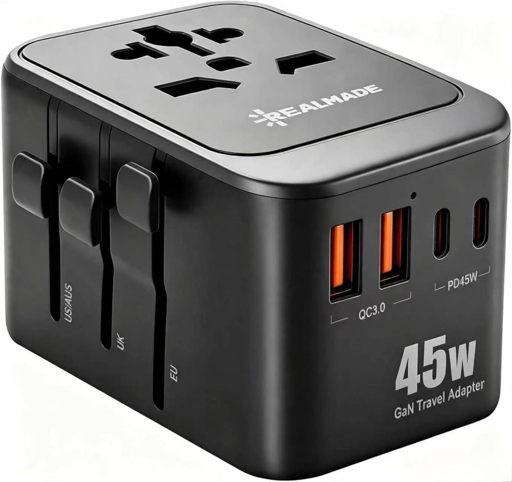 Realmade 45W PD Travel Adapter 5-Port 1AC 2USB-A 2USB-C EU Plug Black Gray