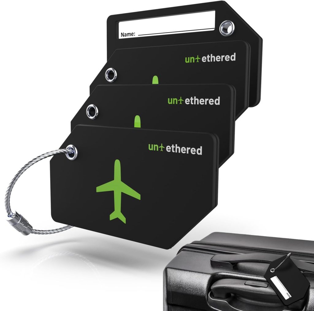 Luggage Tags for Suitcases, 4-Pack, Bag ID Tags, Black