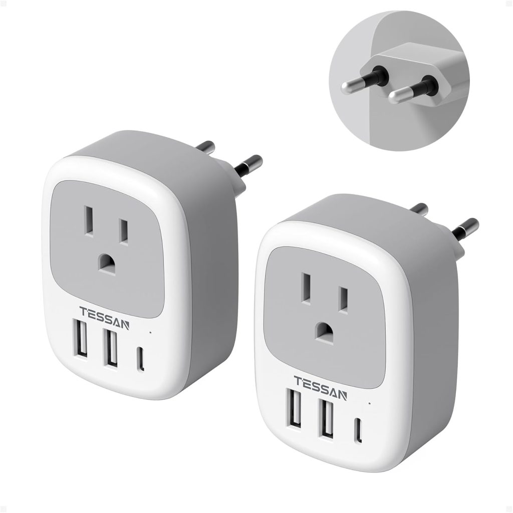 TESSAN 2 Pack European Travel Plug Adapter, US to Europe Plug Adapter