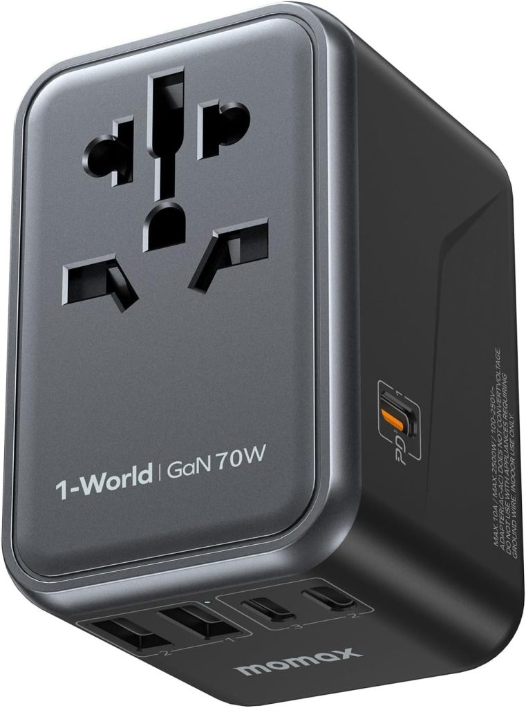 MOMAX 70W GaN Universal Travel Adapter, All-in-One Travel Charging