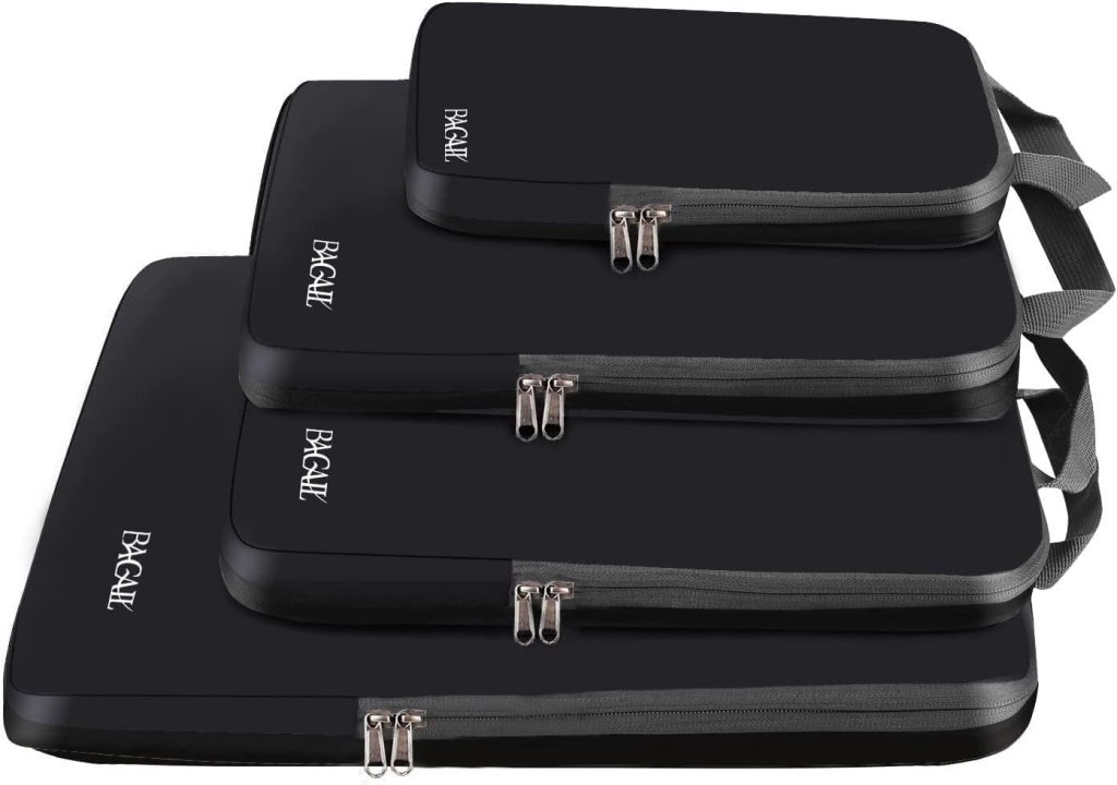 BAGAIL 4 Set/6 Set/8 Set Compression Packing Cubes Travel Accessories Expandable Packing Organizers (Cloth Pattern, 4-Black)