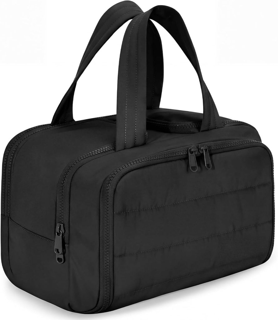Travel Makeup Bag, Portable Travel Bag with Hanging Hook for Women, Waterproof and Hanging Toiletry Bags Travel Organizer Accessories for Travel Essentials,Black