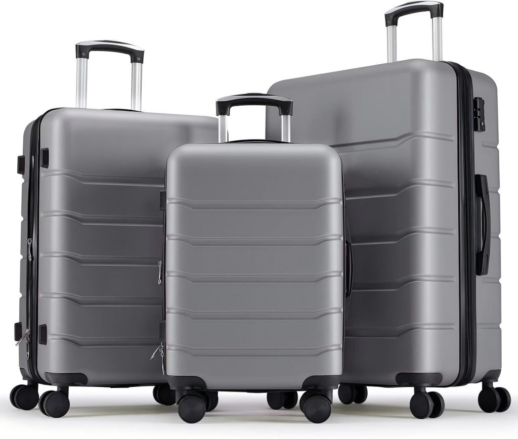 OLIXIS 3-Piece Luggage Set, Carry On Suitcases with Spinner Wheels, Expandable Travel Luggage with TSA Approved Lock & ABS Hard Shell, Deep Grey, 20/24/28 Inch