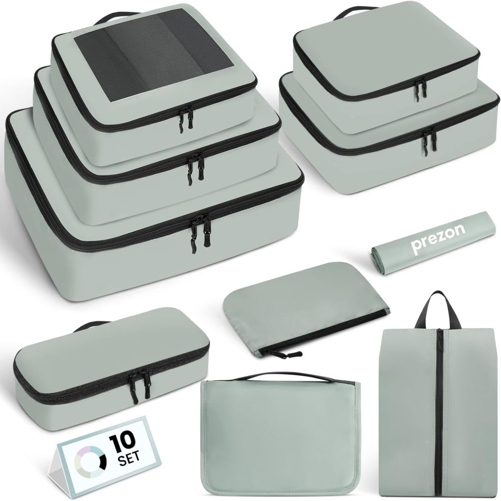 Mesh Packing Cubes for Travel, Durable Luggage Organizer with Sturdy Material and Double Zippers, Comprehensive Set for Travel Accessories Storage, 10 set, mint