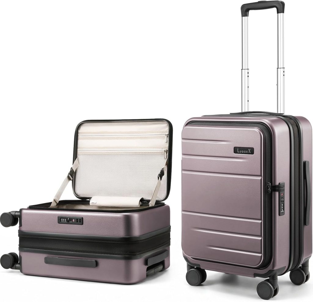 LUGGEX Top Opening Expandable Carry On Luggage, Rose Purple, 20"