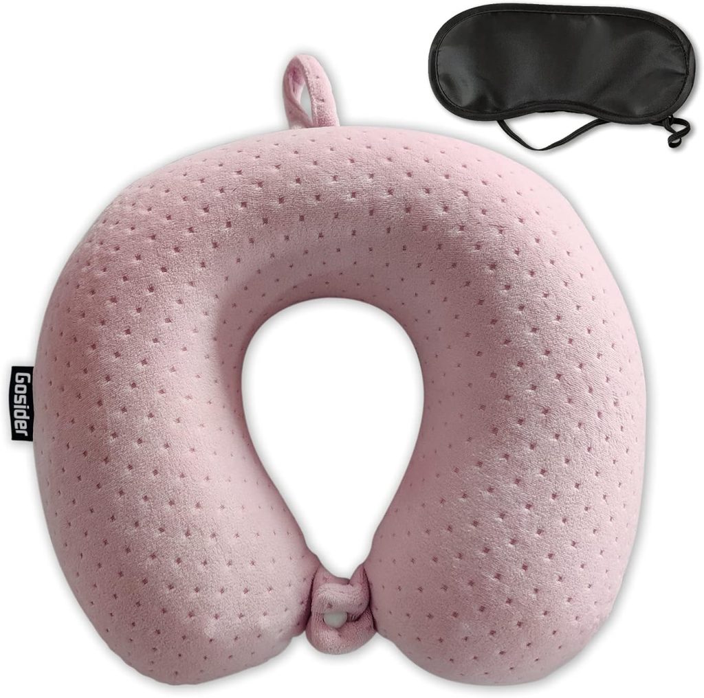 Travel Neck Pillow, U-Shaped Memory Foam for Airplane Travel, Pink