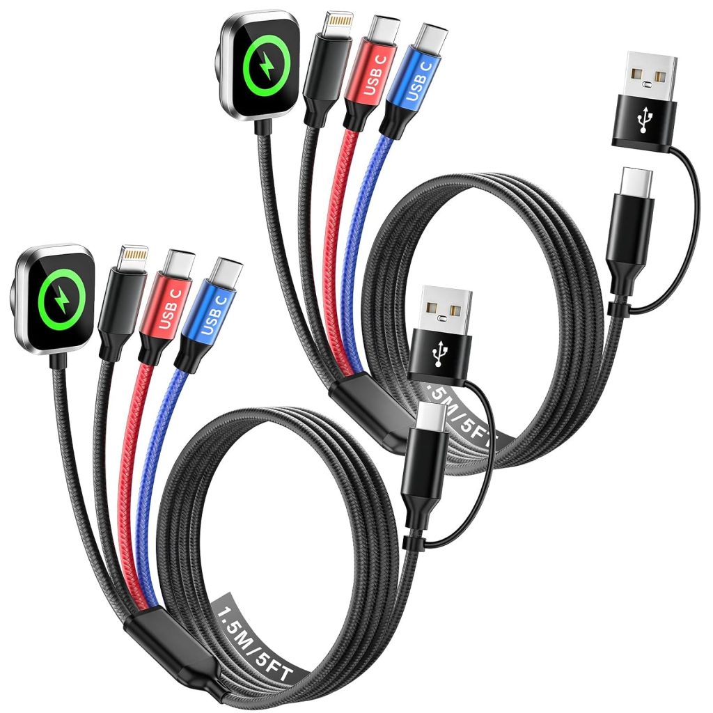 Travel Essentials 4-in-2 Multi Charging Cable for Apple Watch Charger, 5FT