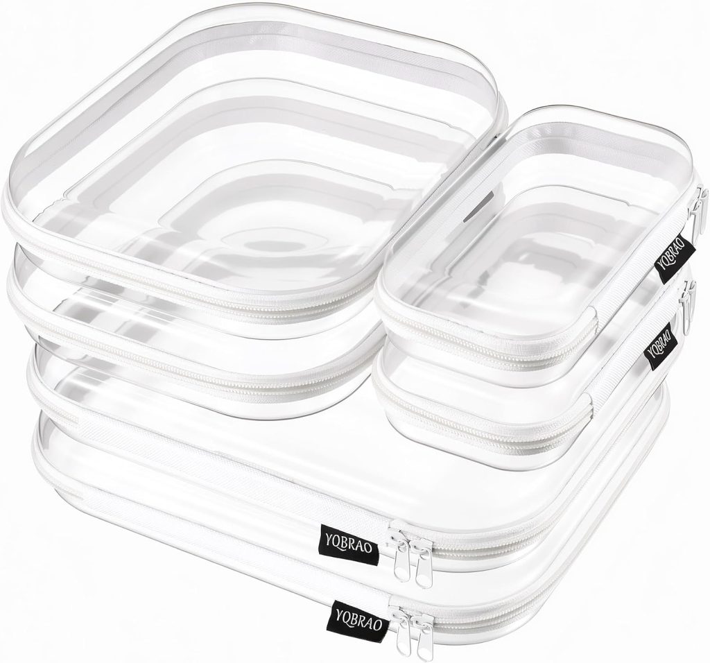 Clear Hard Shell Zipper Cases, 6 Pack, 3 Sizes, White