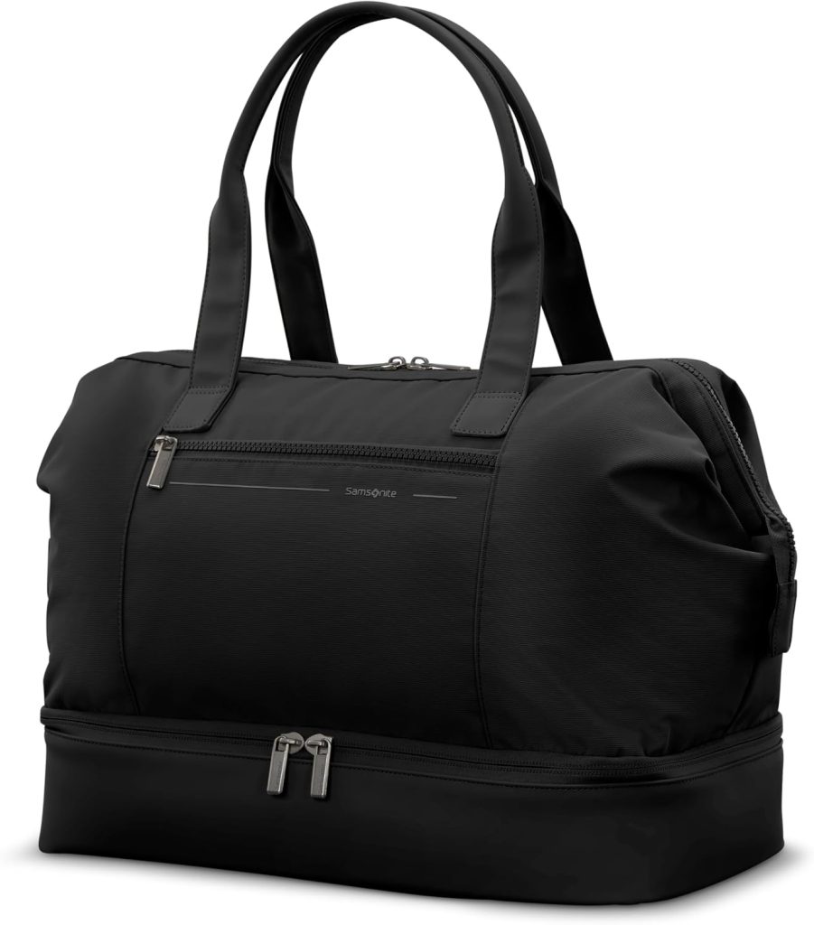 Samsonite Better Than Basics Weekender Duffle – Drop Bottom Travel Bag with 14” Laptop Compartment, SmartSleeve™ Trolley Strap, Adjustable Shoulder Strap, Durable RPET Lining, Black