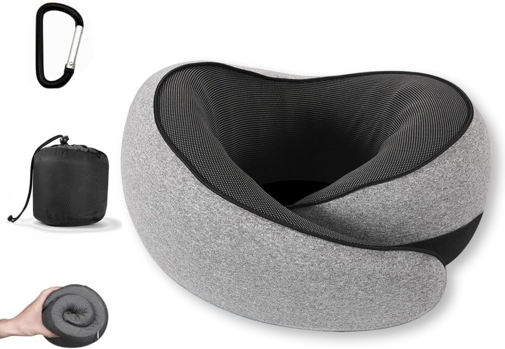 Travel Pillow, Memory Foam Neck Pillow for Airplanes, Washable Cover & Bag, Max Gray