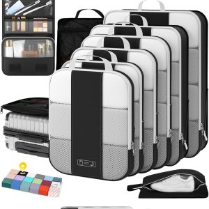OlarHike 10 Set Compression Packing Cubes for Travel Essentials,Compressible Expandable Space Saver Bags for Organizing Clothes,Luggage Suitcase Garment Bags with Over 1000 pcs Mesh Holes(Black)