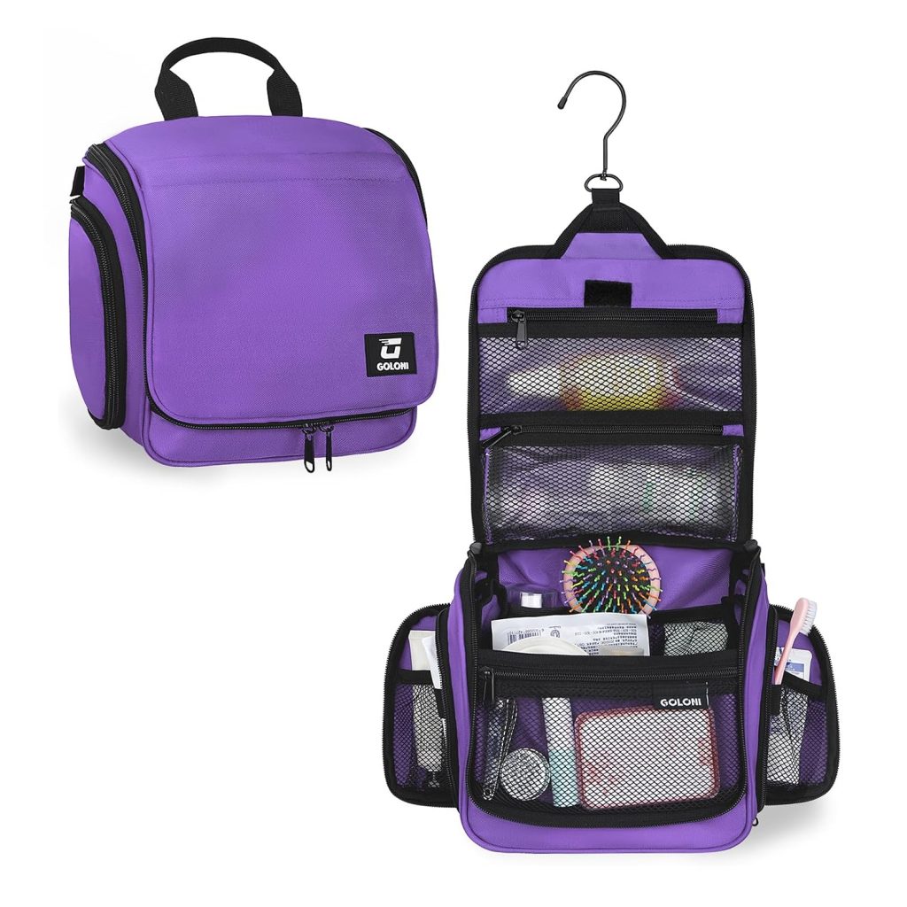 Hanging Toiletry Bag for Men Women, Water-Resistant Organizer,Purple