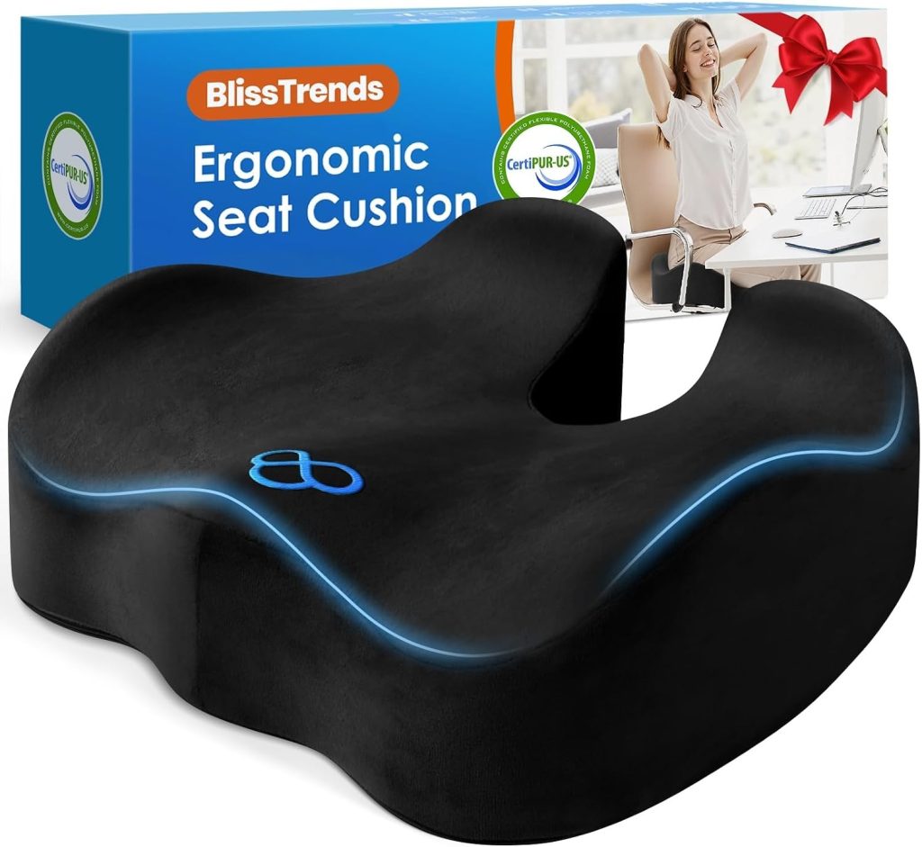 BlissTrends Seat Cushion,Thick Memory Foam Cushions for Pressure Relief, Tailbone Pain, Sciatica & Back Pain Relief for Office Chairs (Black)