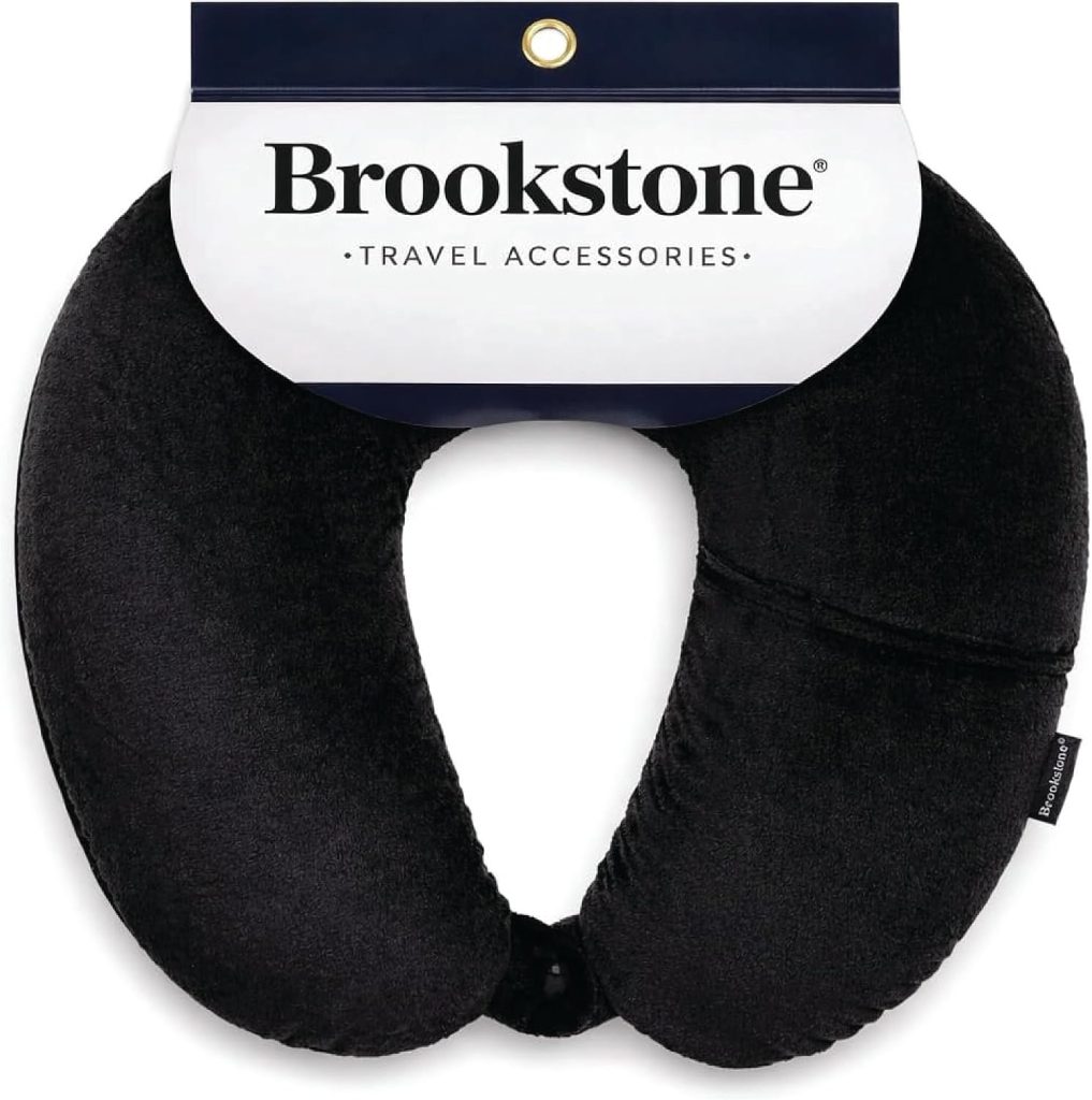 Brookstone Microbead Neck Pillow Soft Travel Pillow with Phone Pocket