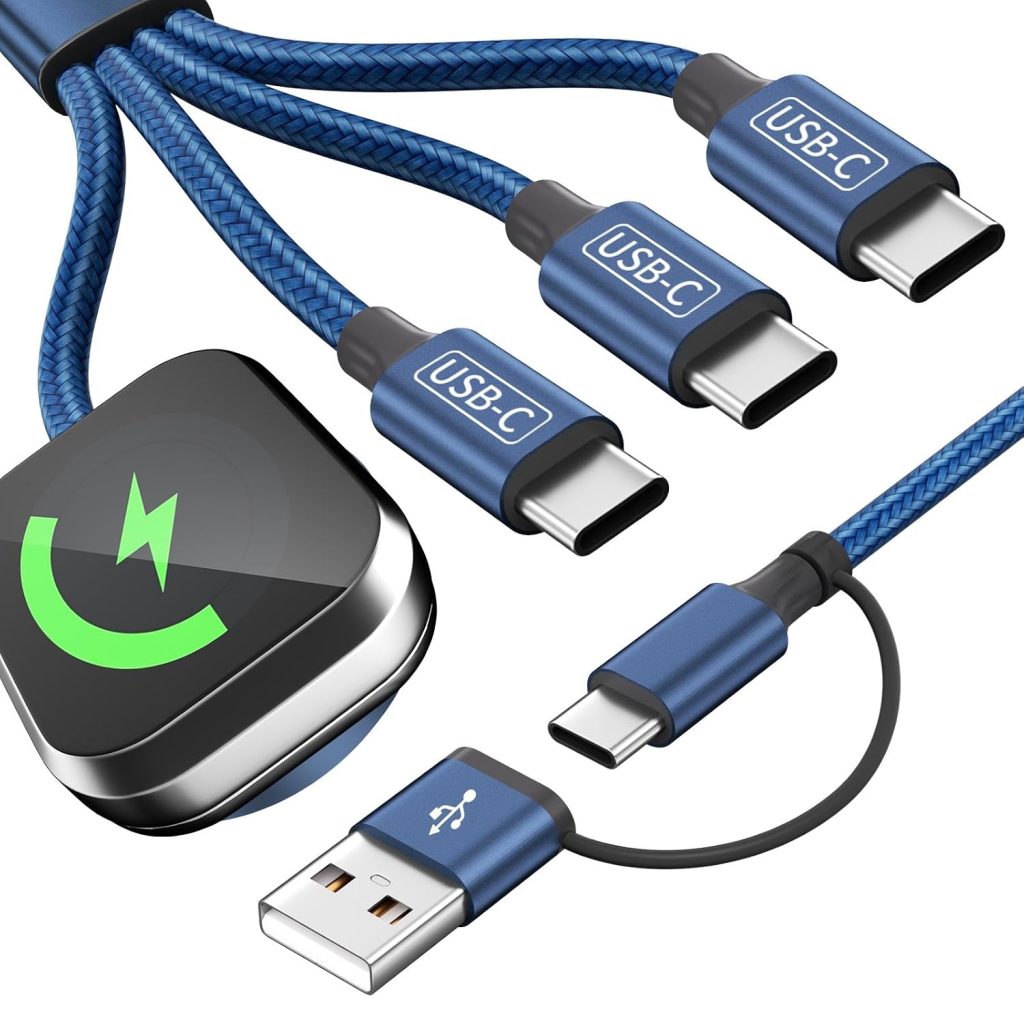 4 IN 2 Multi Charging Cable with 3 USB-C Ports & iWatch Charger, 5FT