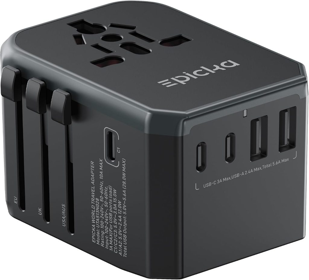 EPICKA Universal Travel Adapter with 1AC/3 USB-C/2 USB-A Ports