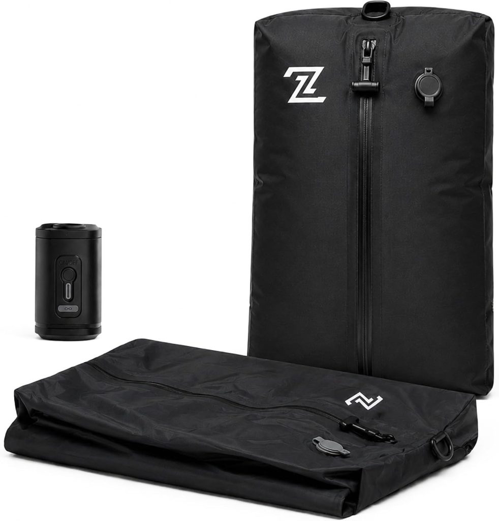 Travel Vacuum Compression Bag Set with Cordless Electric Pump - 2 Heavy Duty Ripstop Nylon Space Saver Bags - USB Rechargeable Mini Vacuum Sealer for Carry-on Luggage & Packing