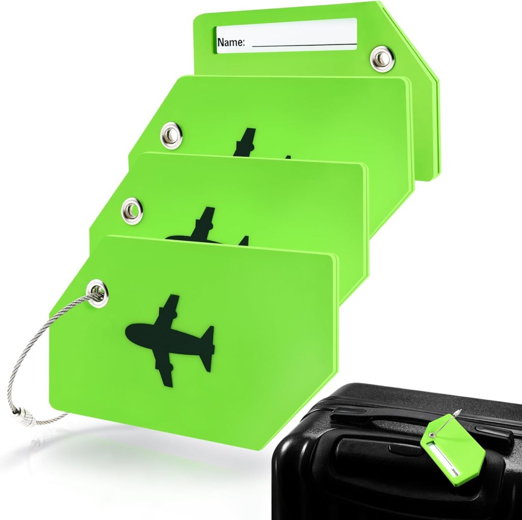 4 Pack Silicone Luggage Tag for Suitcases, Travel Bags TSA Approved, Green