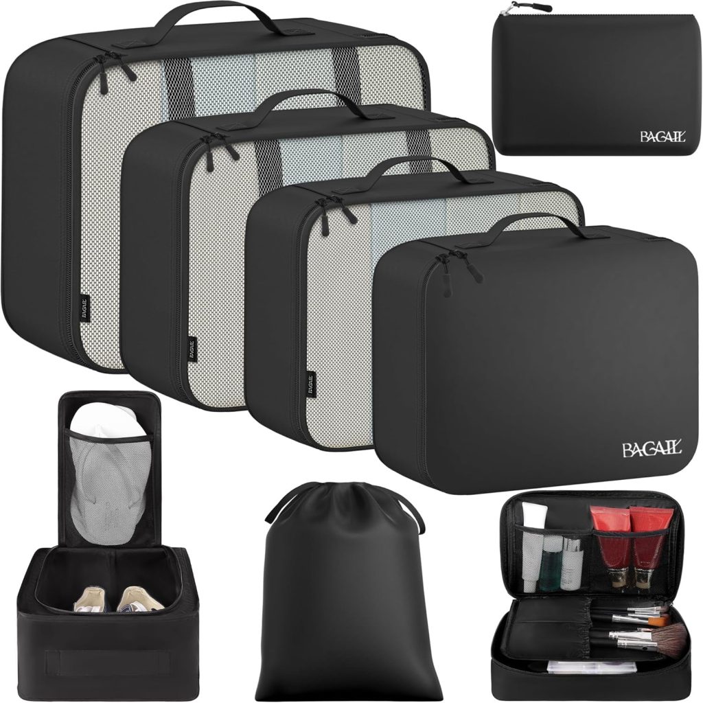 BAGAIL 8 Set Packing Cubes Luggage Packing Organizers for Travel Accessories-Jet Black