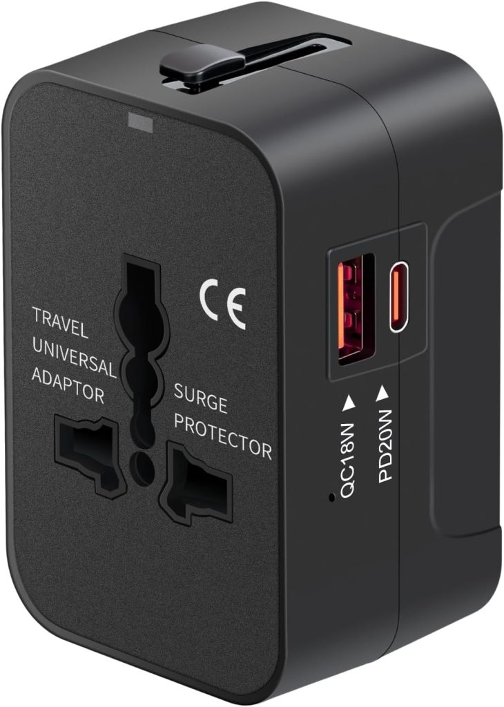Universal Travel Adapter USB C, All in One Worldwide Plug Adapter, Black