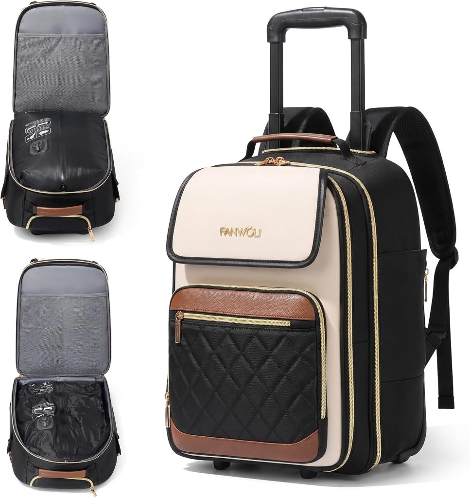 Fanwoli Underseat Rolling Backpack with Wheels, Vacuum System, 17.7’’