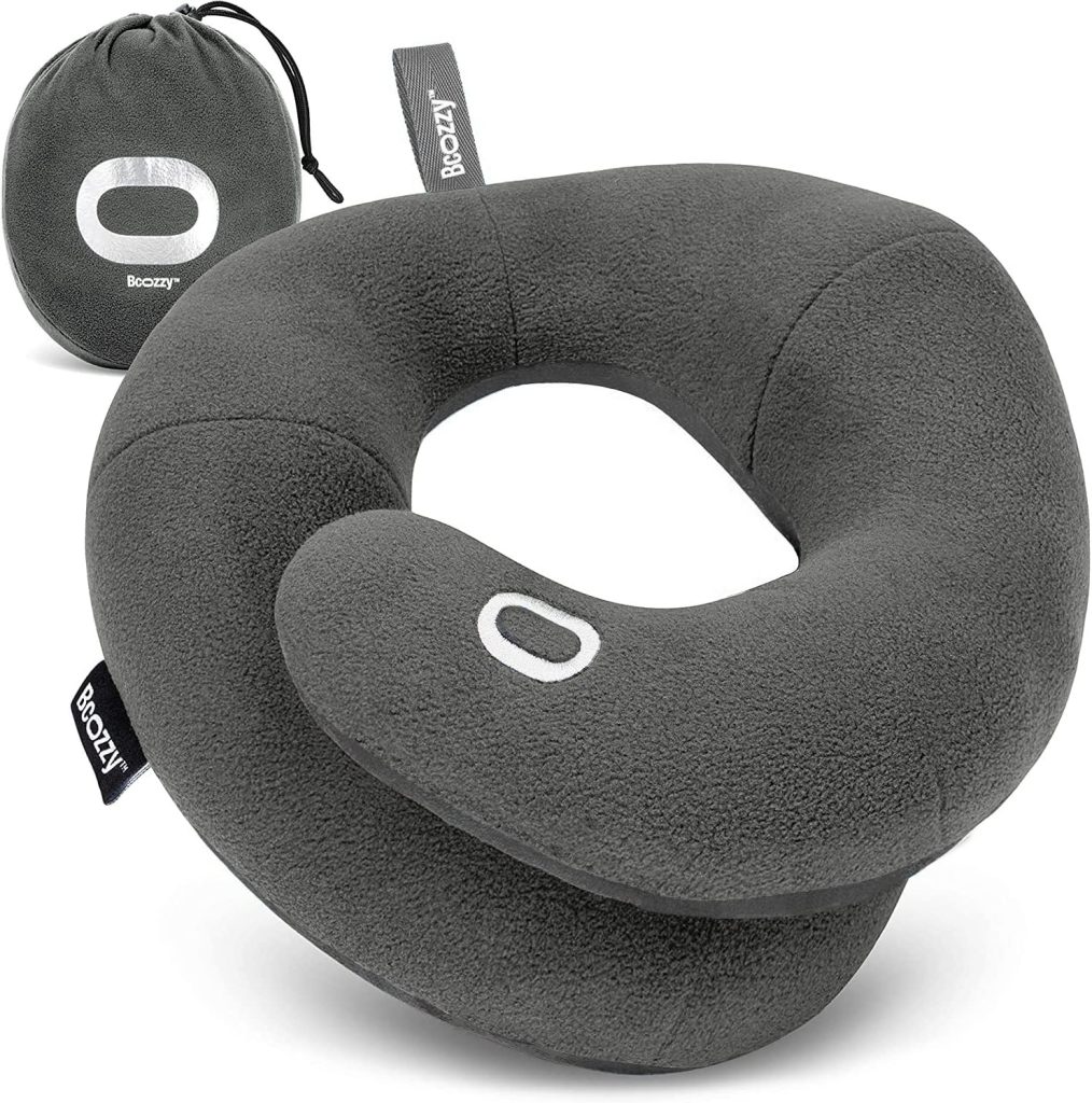 BCOZZY Travel Neck Pillow for Airplane, Head & Chin Support, Large Gray