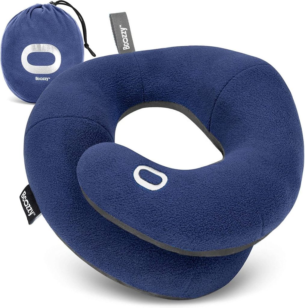 BCOZZY Travel Neck Pillow for Airplane, Head & Chin Support, Large Navy