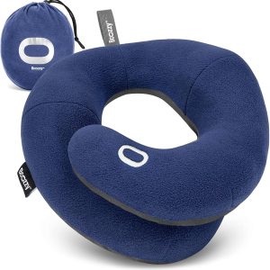 BCOZZY Travel Neck Pillow for Airplane, Head & Chin Support, Large Navy