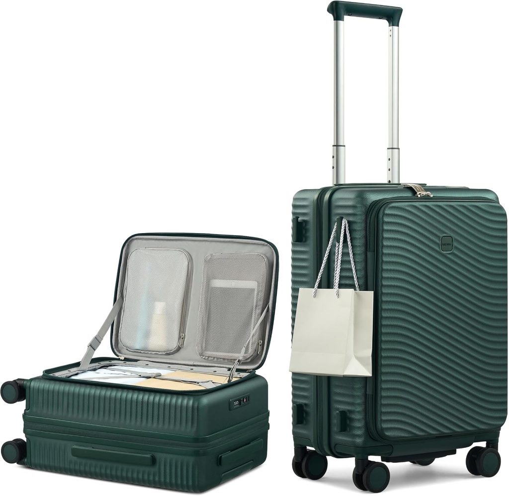 MILADA 20 Inch Top Opening Expandable Carry-On Luggage,Blackish Green