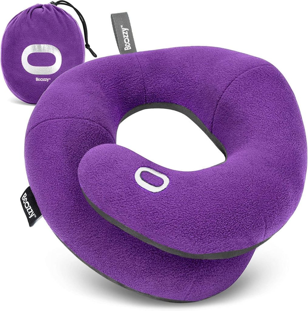 BCOZZY Travel Neck Pillow for Airplane, Head & Chin Support, Large Purple