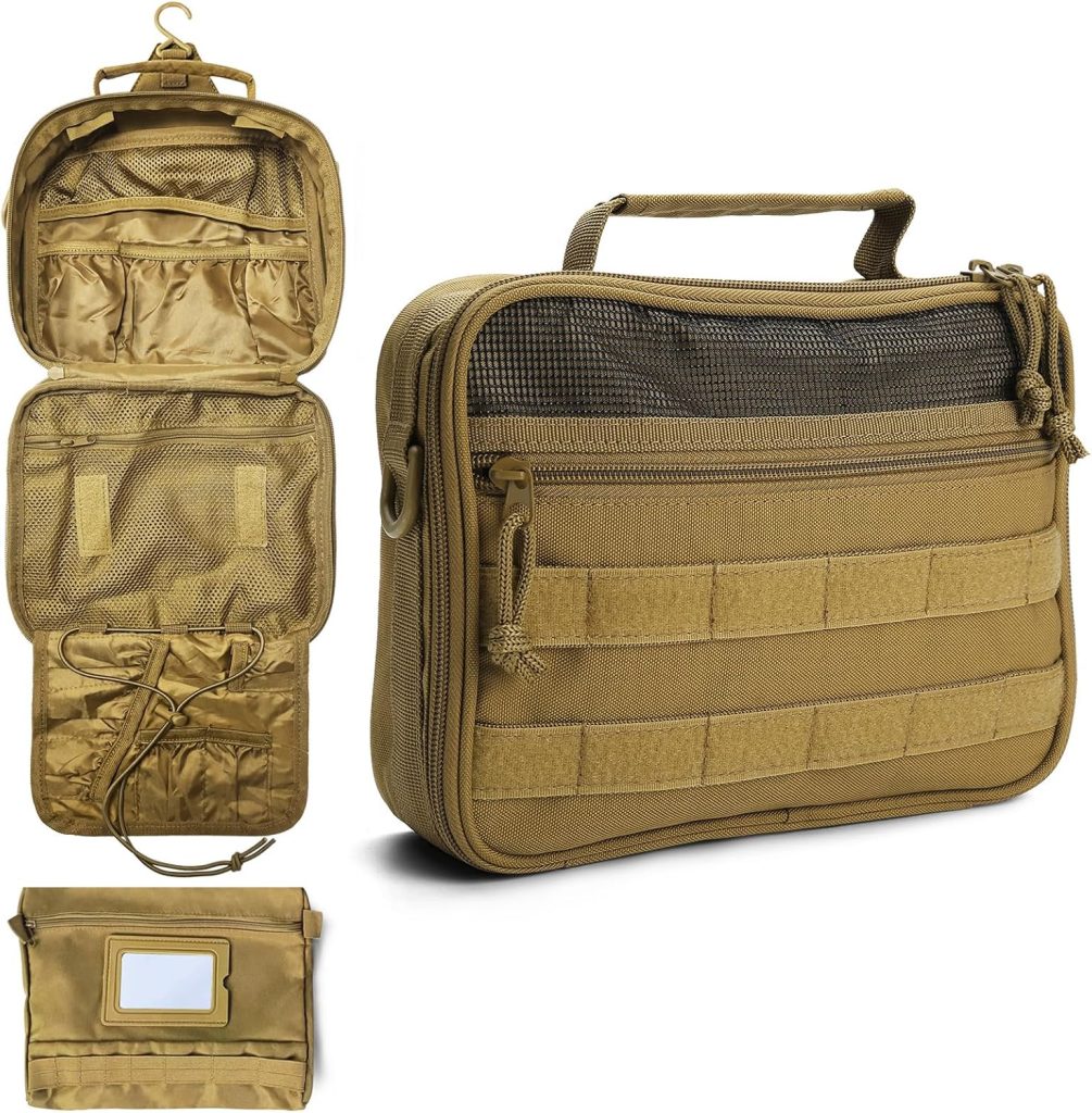 SMONT Toiletry Bag for Men Travel Toiletry Organizer Dopp Kit Travel Organizer Toiletries Tactical Bag Shaving Hygiene Bag Bathroom Hanging Men's Toiletry Bag for Short Trips Brown