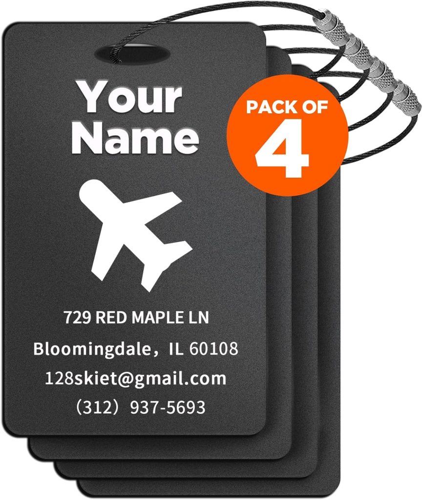 4 PCS Personalized Luggage Tags, Custom Luggage Tags for Suitcase, Black