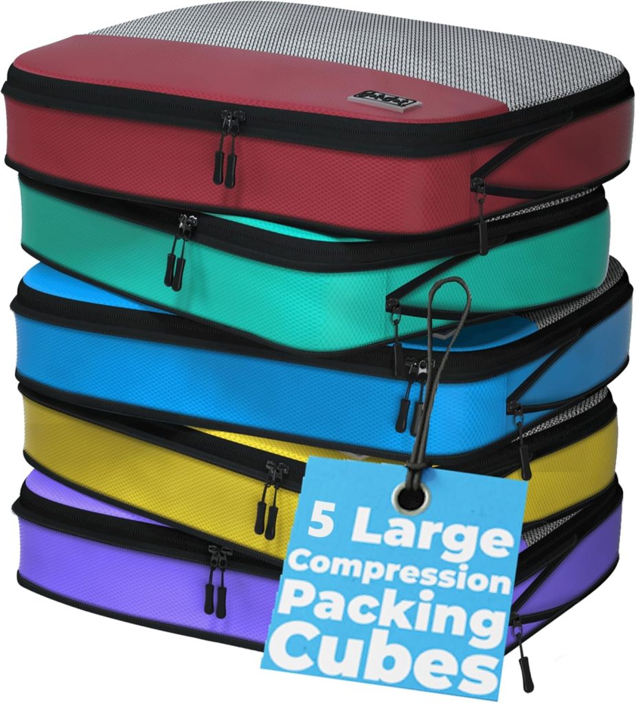 Dot&Dot Large Compression Packing Cubes 5pc Set - Suitcase Luggage Organizer Bags - Expandable Travel Essentials - Lightweight Fabric Organizers
