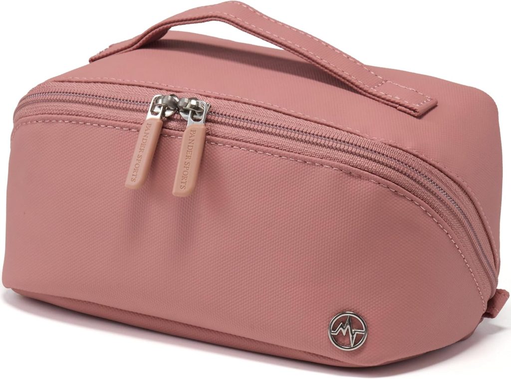 Pander Small Makeup Bag for Purse, Lay Flat Cosmetic Pouch with Accordion Opening, Water-Resistant Coated Fabric Travel Organizer for Skincare, Brushes and Toiletries, Mauve