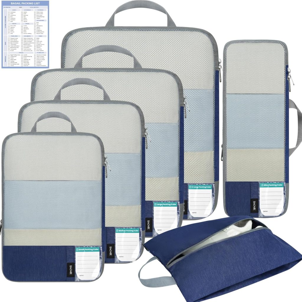 BAGAIL Lightweight Compression Packing Cubes for Travel, 6 Set, Navy