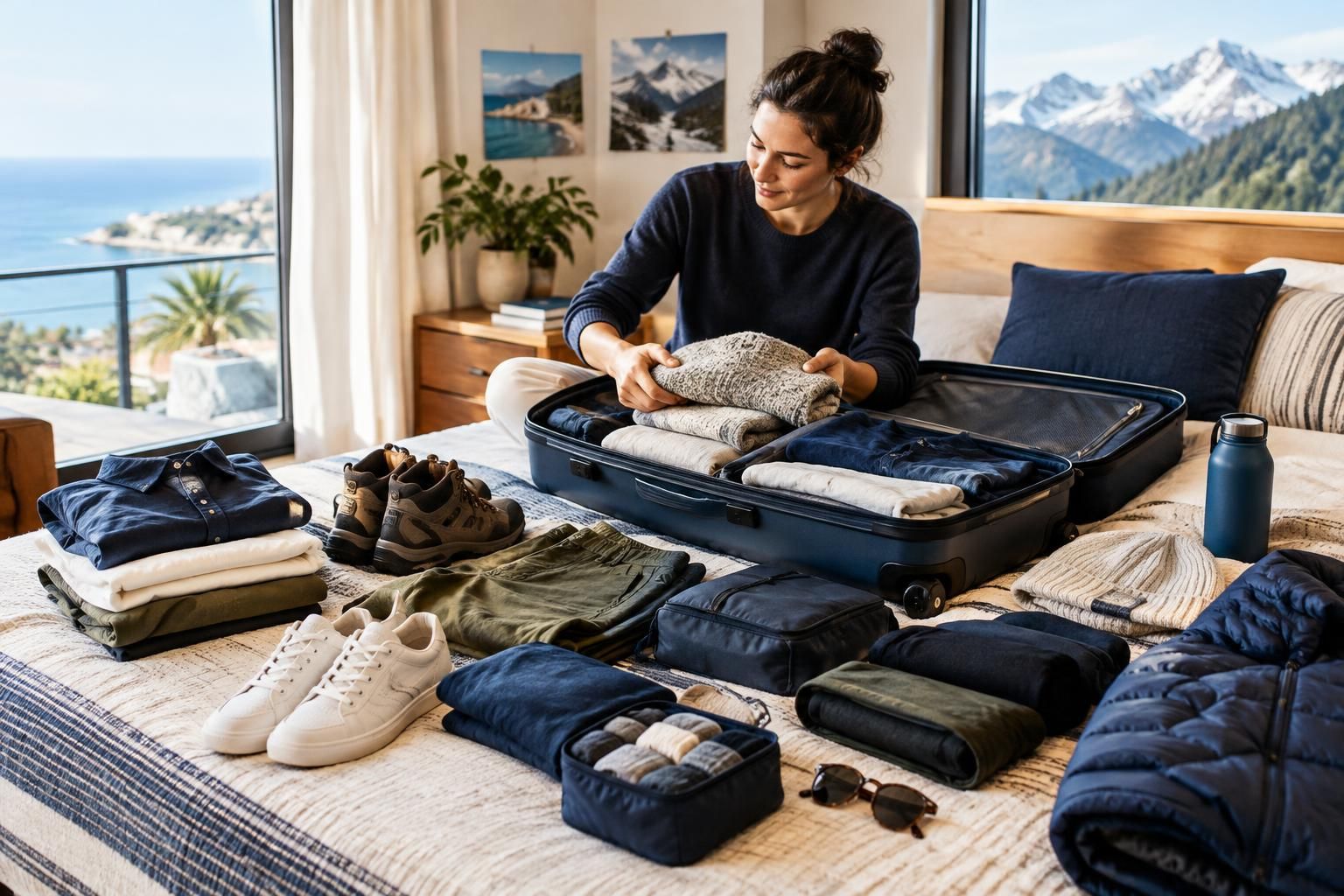 AI-generated travel illustration for How to Pack for a Two-Climate Trip Without Taking Two Wardrobes