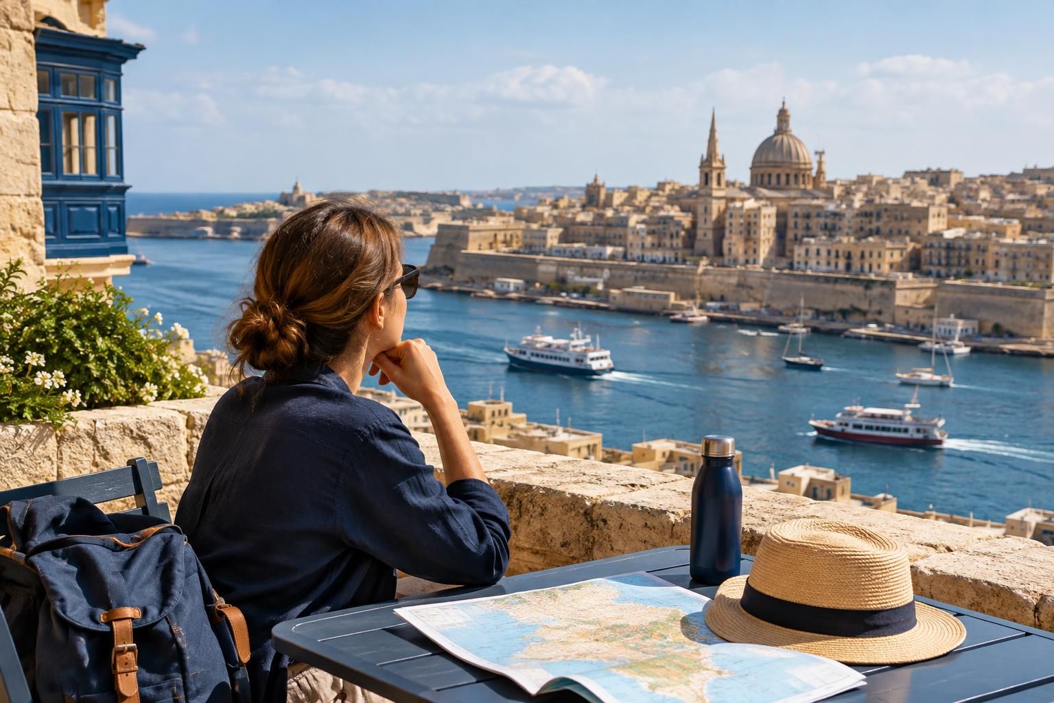 AI-generated travel illustration for Malta Without a Car: Choosing a Base for History, Harbors and Coastal Days