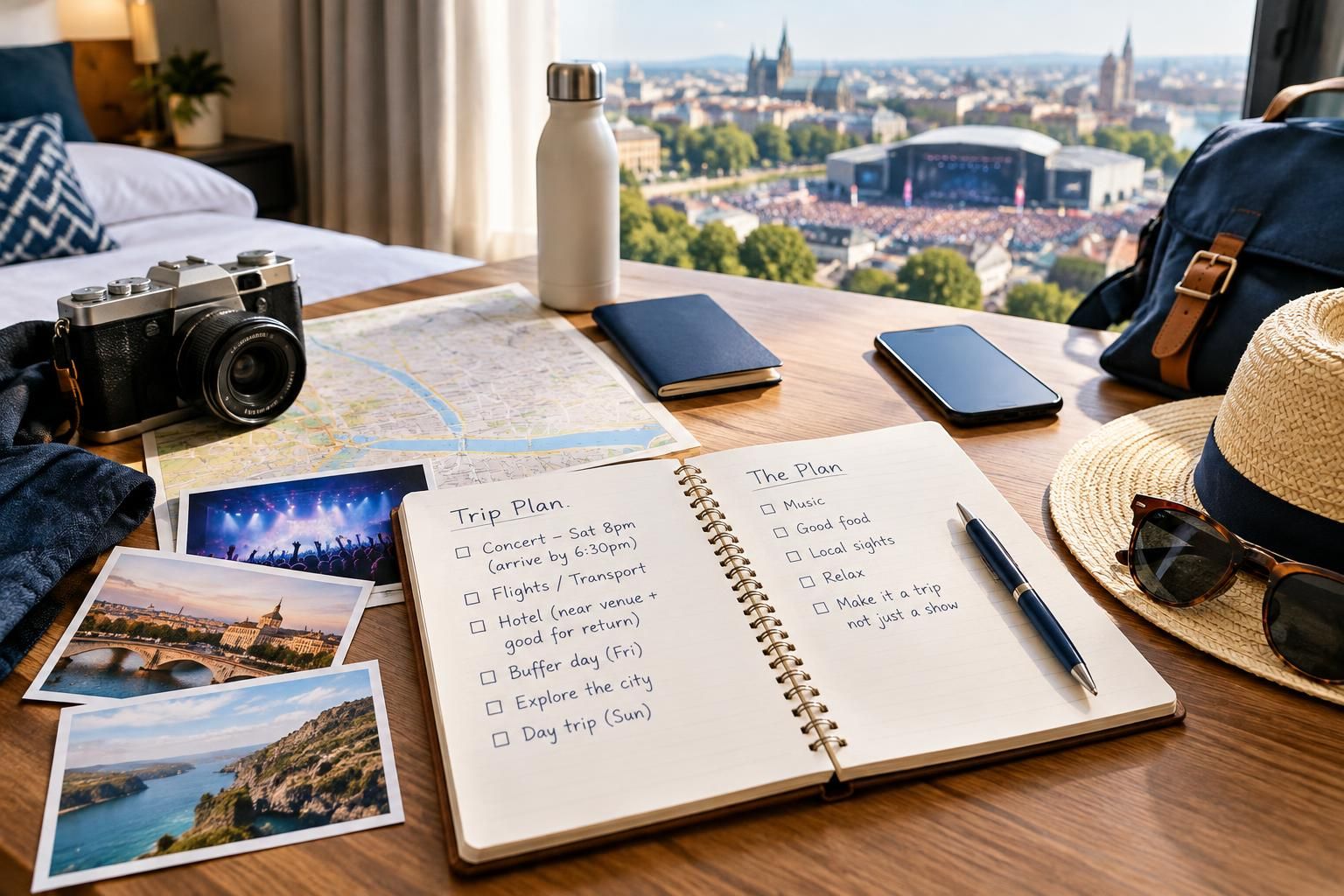AI-generated travel illustration for How to Plan a Trip Around a Concert, Wedding or Other Fixed-Date Event