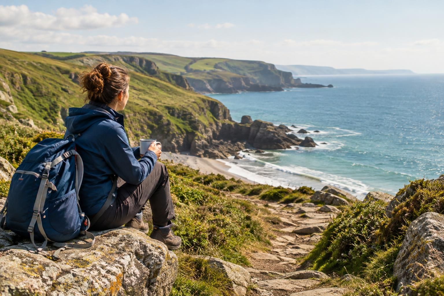 AI-generated travel illustration for A First Walking Holiday on England’s South West Coast: Short Stages and Rest Days