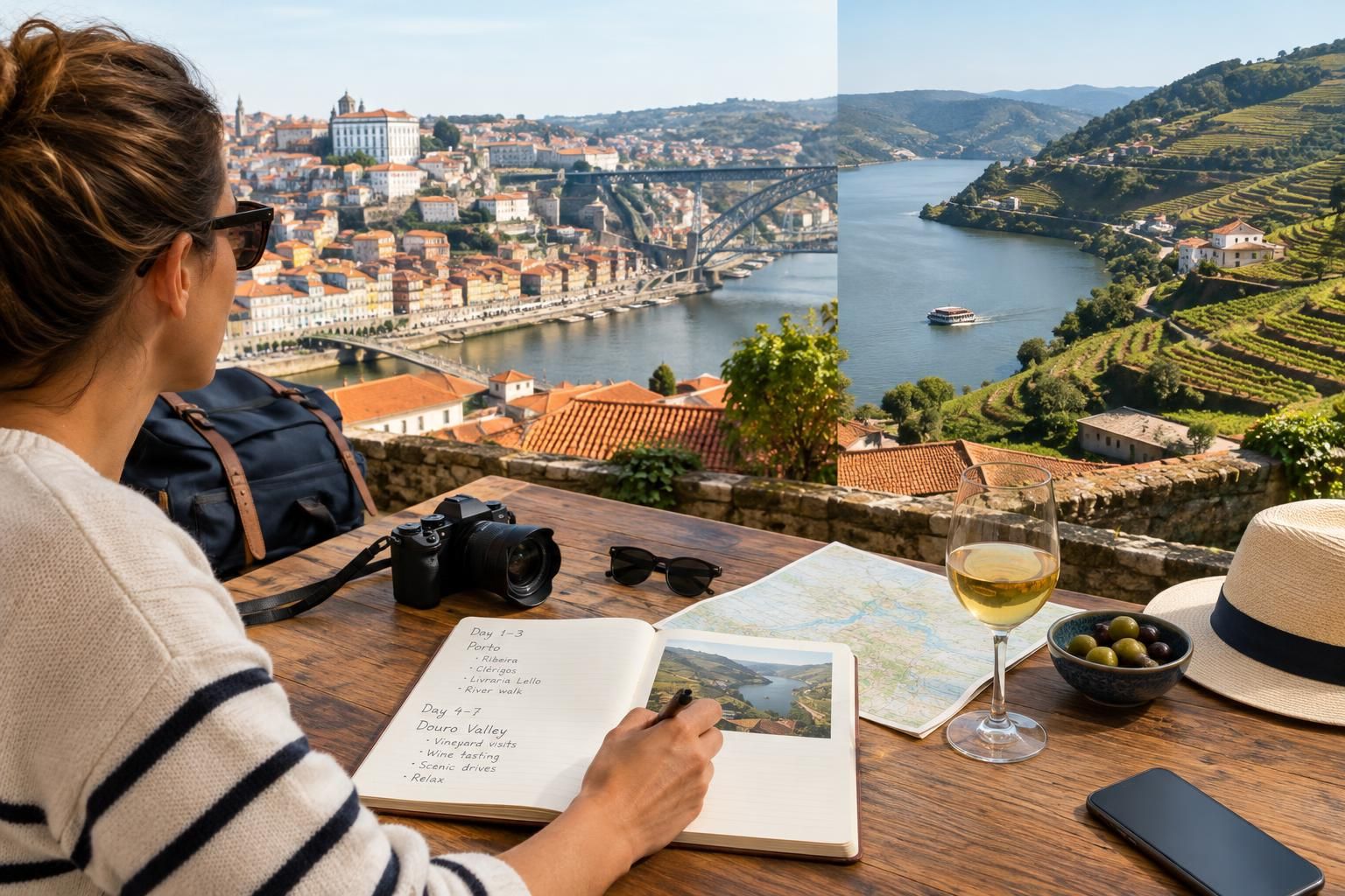 AI-generated travel illustration for Porto and the Douro Valley: Planning a Week of City Streets and Vineyard Landscapes