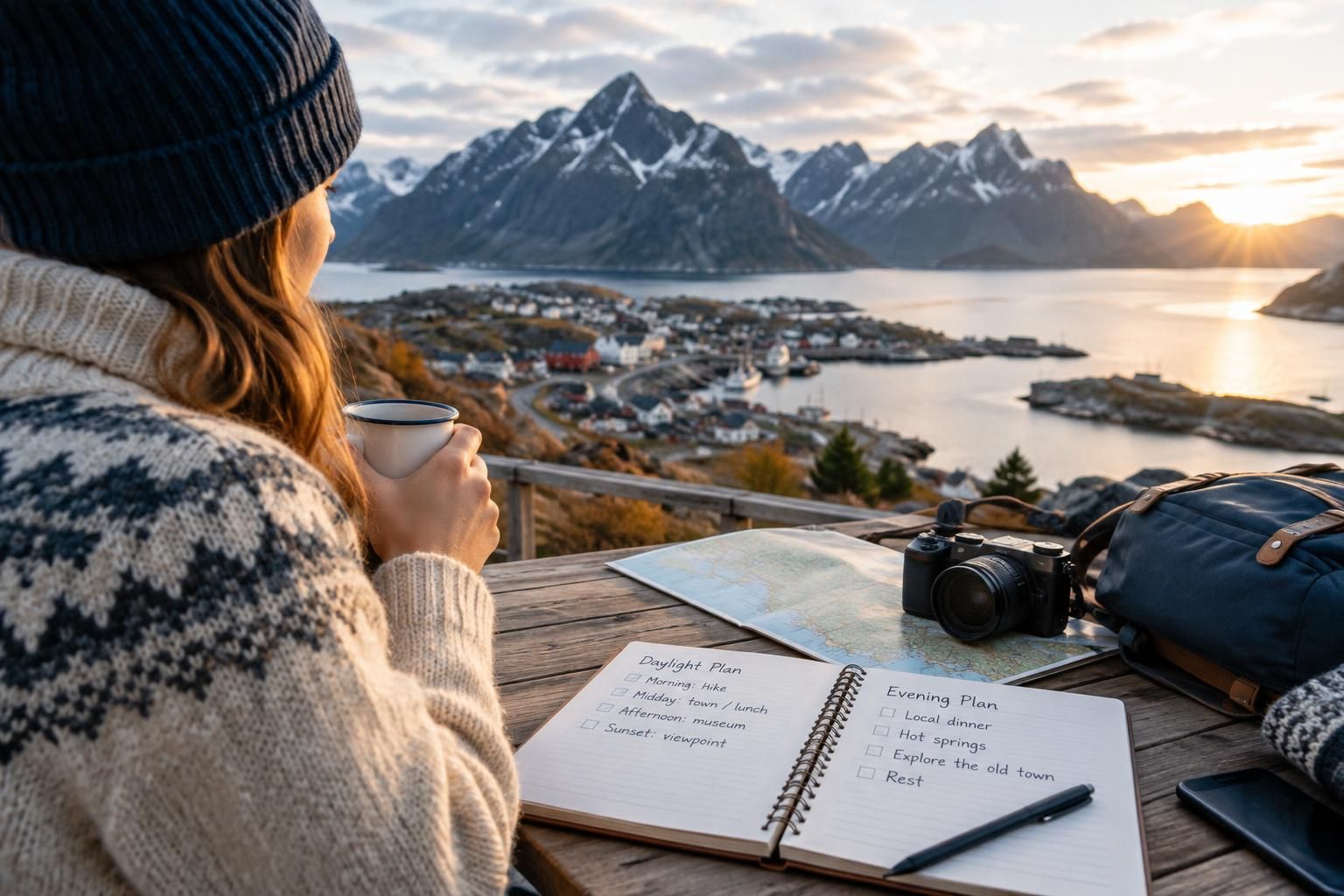 AI-generated travel illustration for How to Plan a Trip When Daylight Hours Are Short