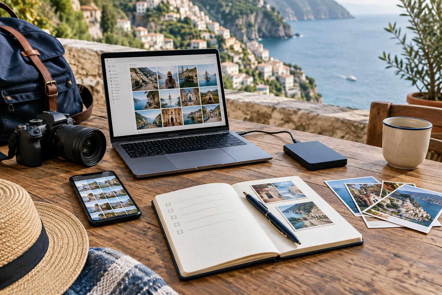 AI-generated travel illustration for How to Organize Travel Photos Without Letting Them Take Over Your Trip