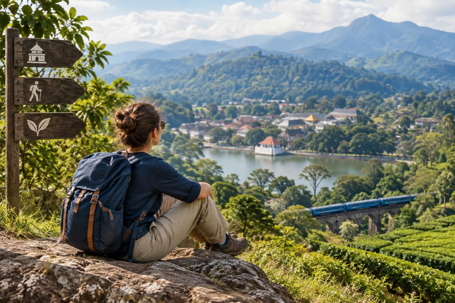 AI-generated travel illustration for Sri Lanka’s Hill Country: Choosing Between Kandy, Ella and Nuwara Eliya