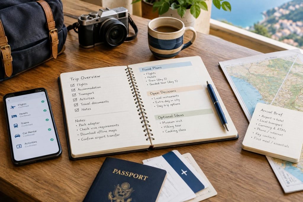 AI-generated travel illustration for How to Keep Travel Bookings and Trip Notes Organized