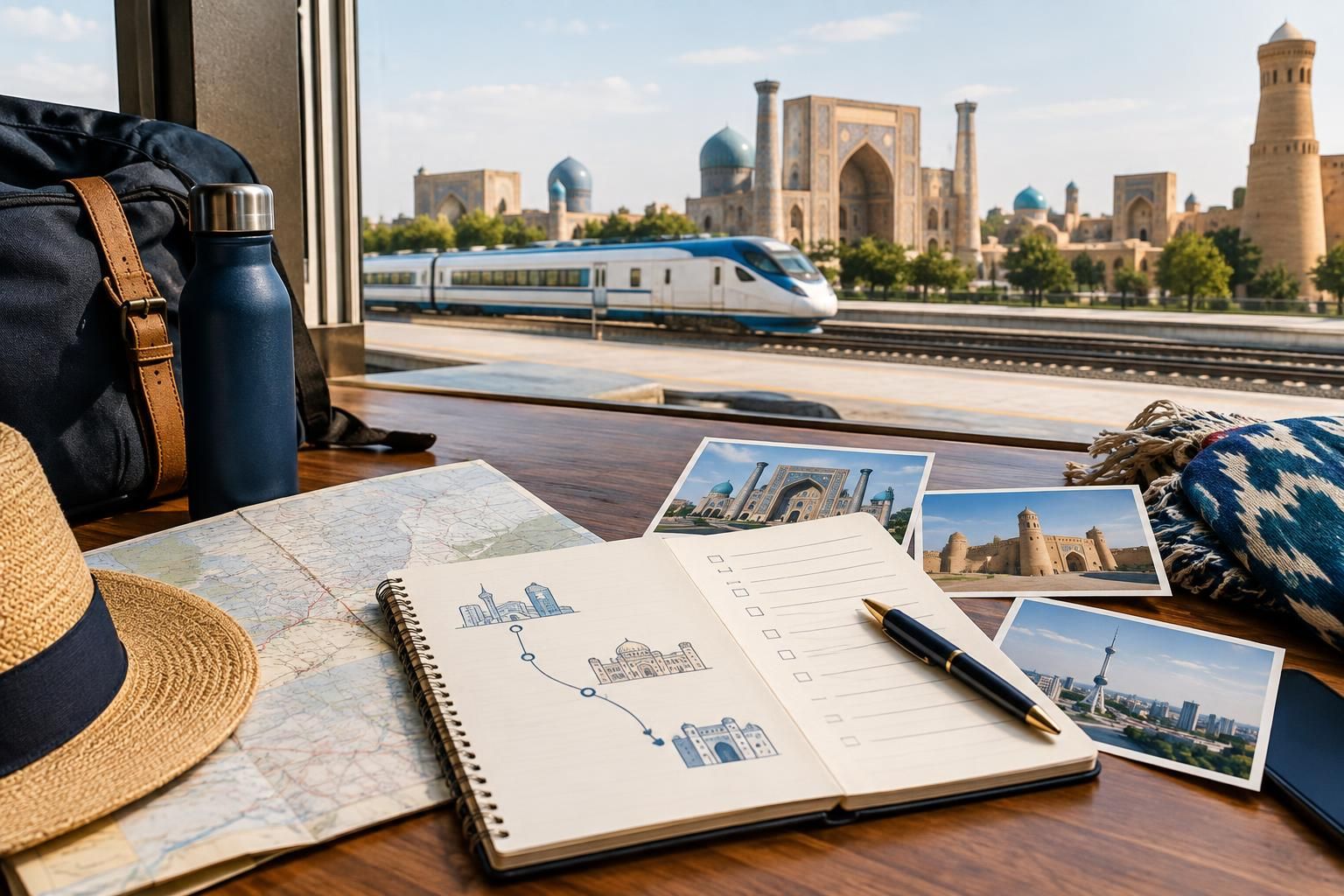 AI-generated travel illustration for Uzbekistan by Rail: Planning a Tashkent, Samarkand and Bukhara Trip