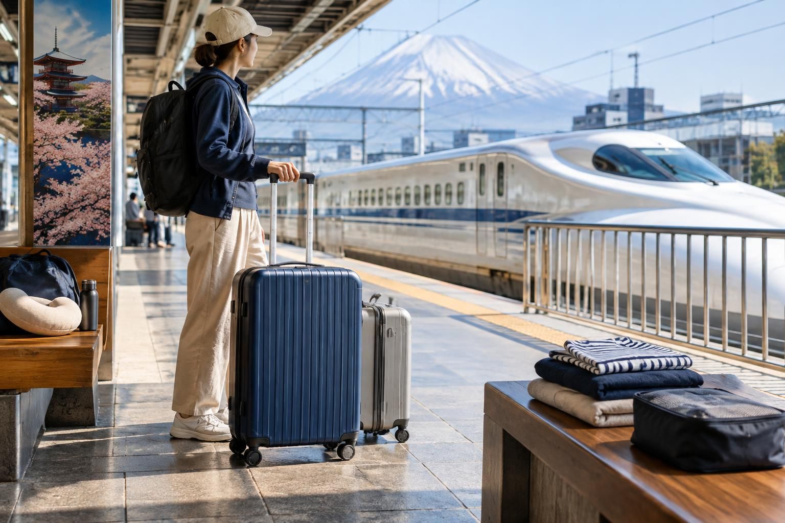 AI-generated travel illustration for Packing for a Multi-Stop Japan Trip: Luggage, Laundry and Train Transfers